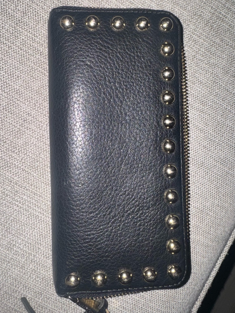 Rebecca Minkoff Black Leather Zip Wallet with Gold Studs